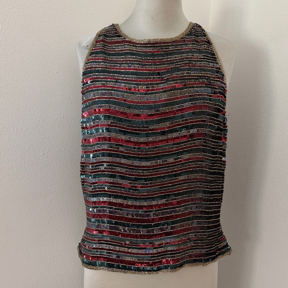 NWT SCALA 100% silk sequin back zip top blouse XXL cocktail